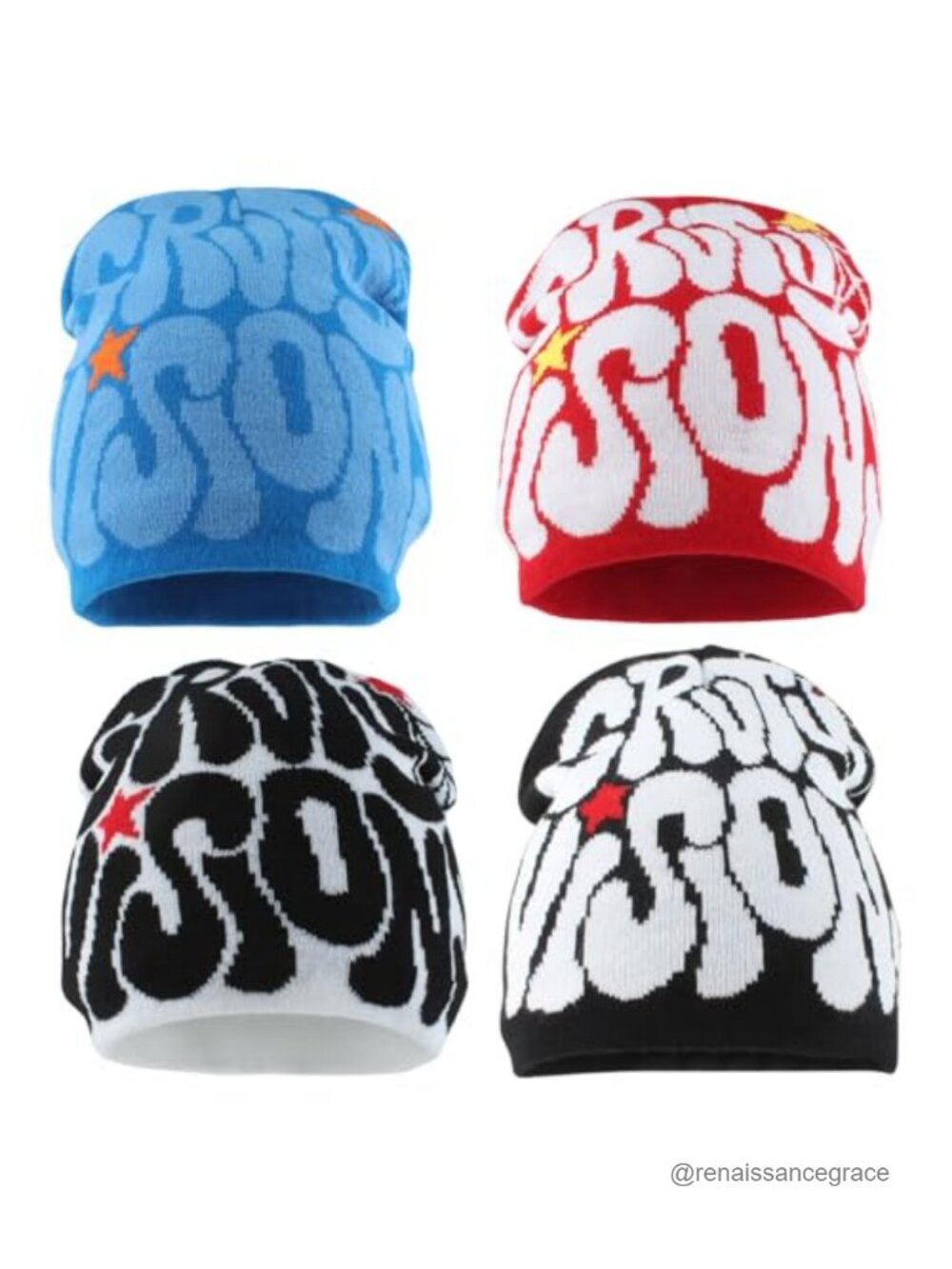 4Pc Y2K Letter Beanie Knit Skull Cap Acrylic Winter Hat Pull-On